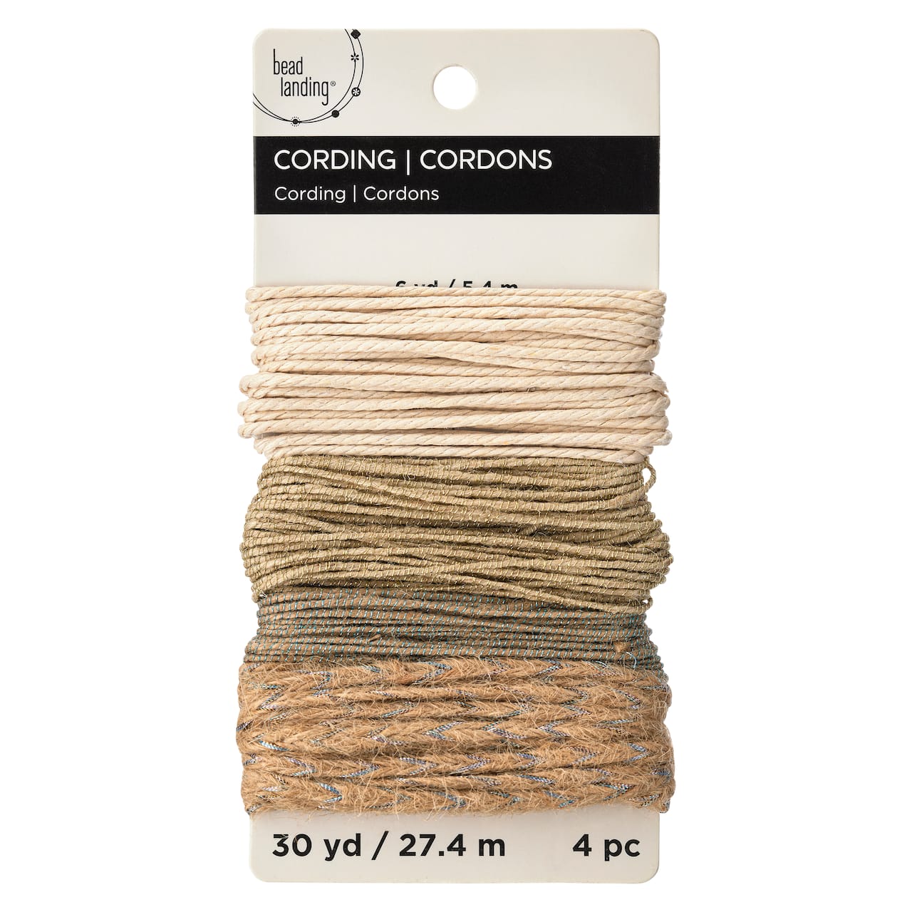 6 Packs: 4 ct. (24 total) Natural Metallic Jute & Cotton Cording by Bead Landing™
